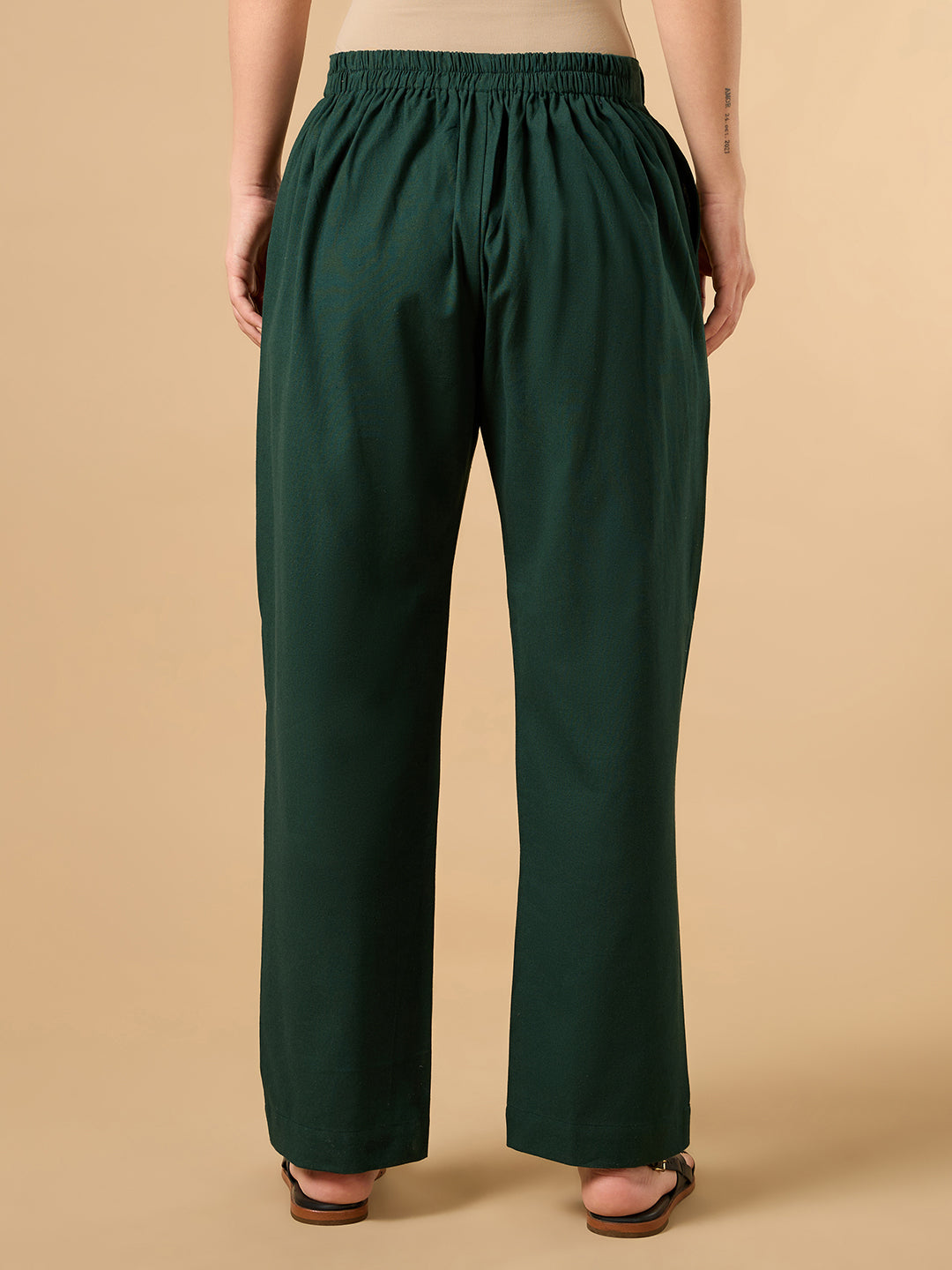 Dark Green Cotton Smart Pant