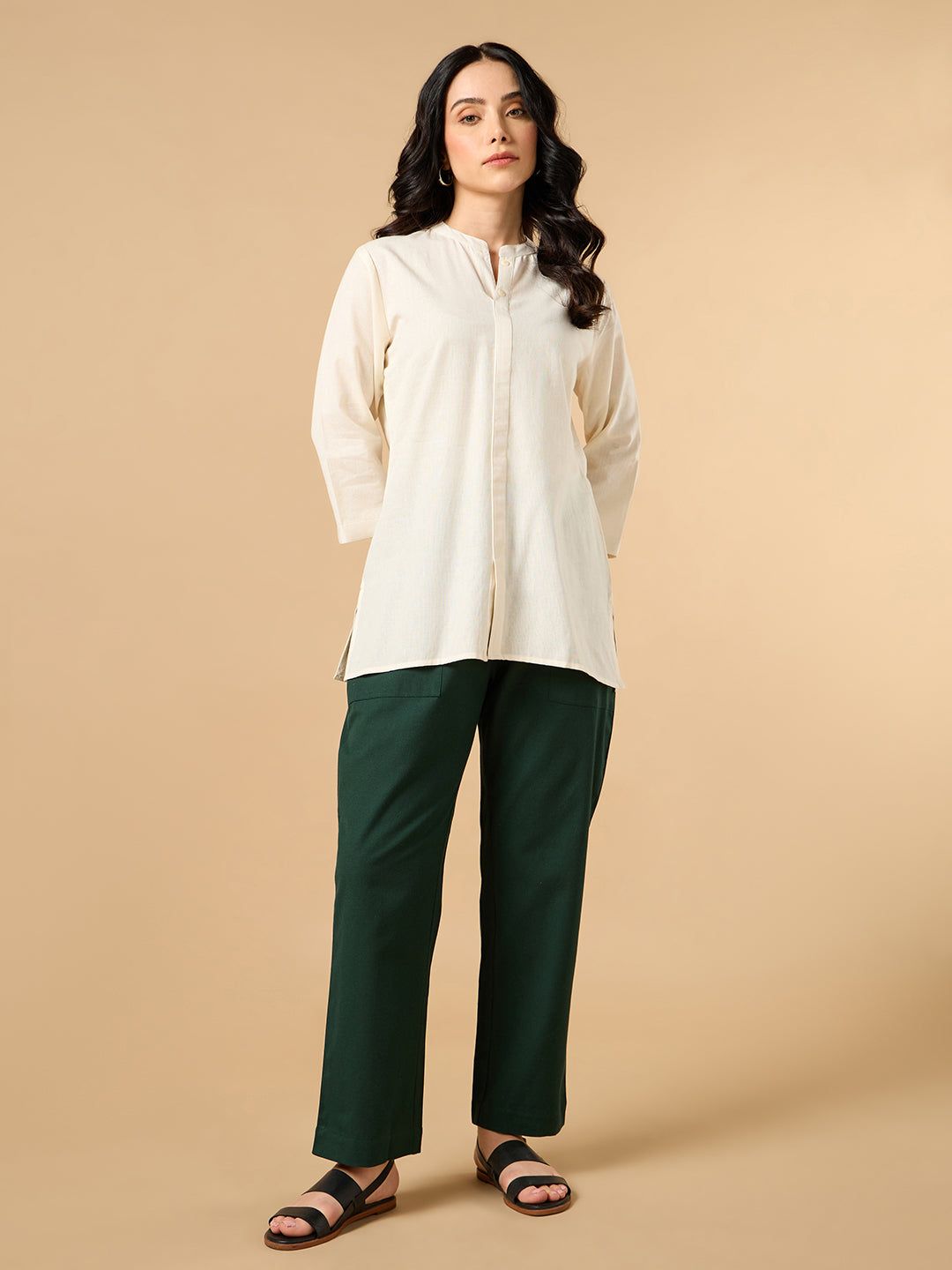 Dark Green Cotton Smart Pant