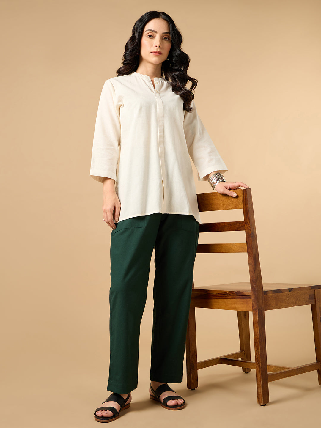 Dark Green Cotton Smart Pant