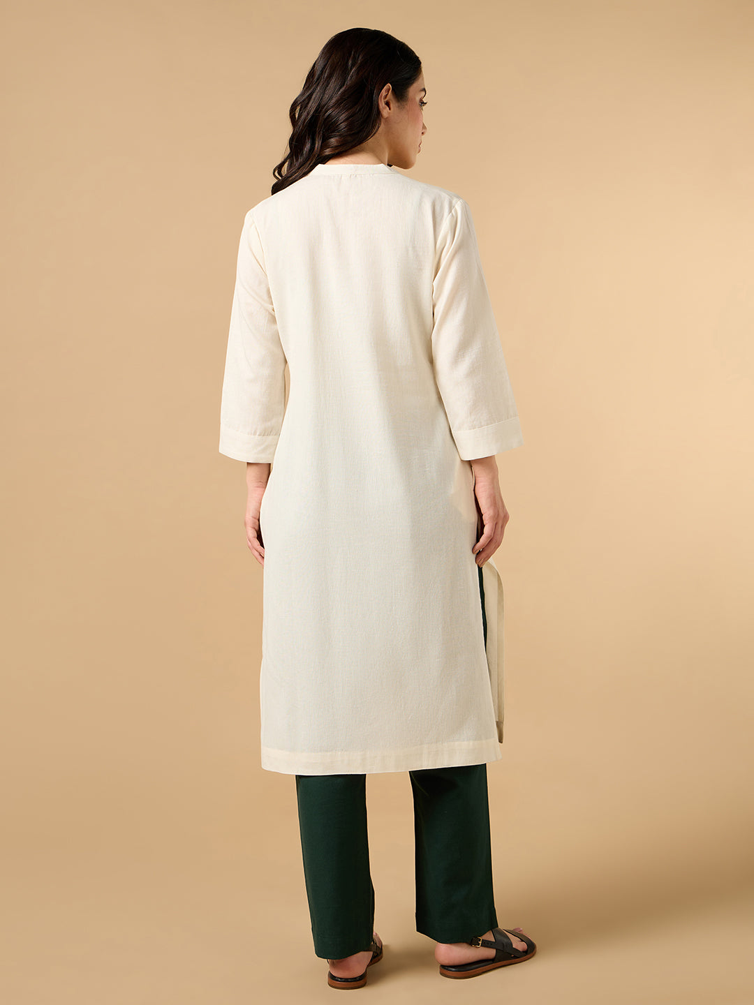 Classic Linen Off White Straight Long Kurta