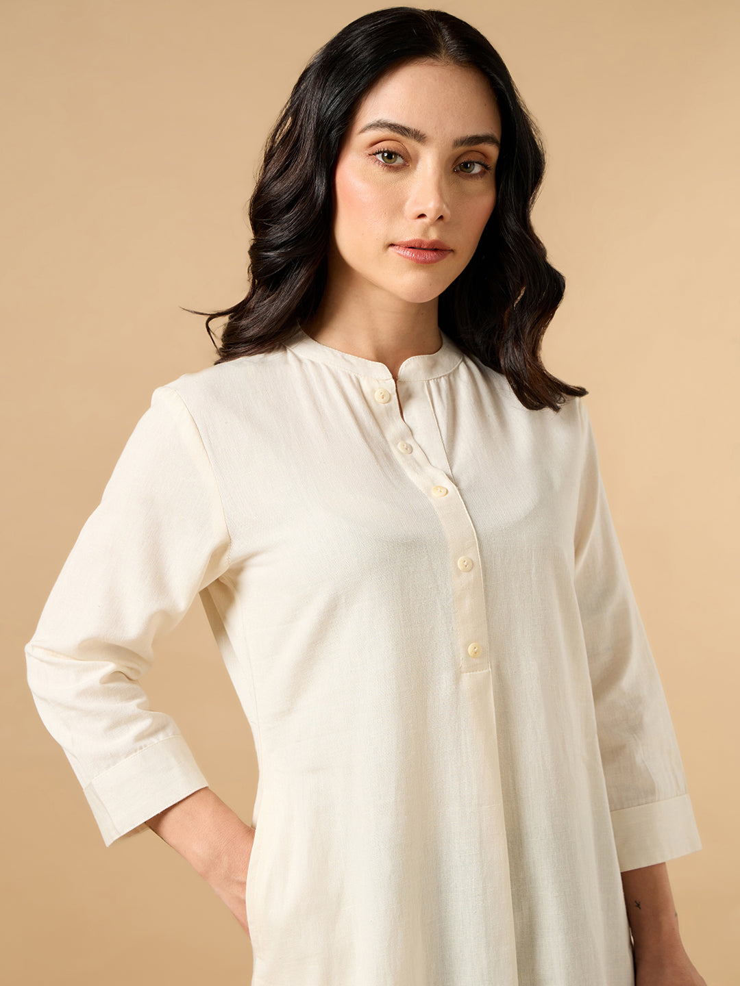 Classic Linen Off White Straight Long Kurta