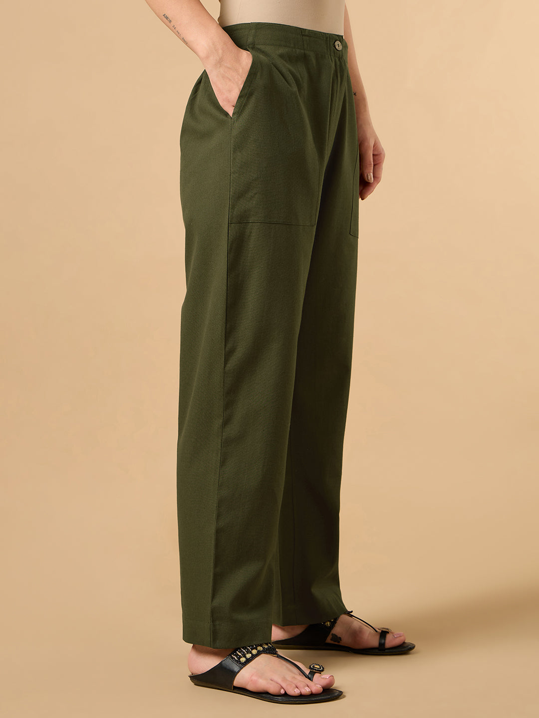 Army Green Cotton Smart Pant