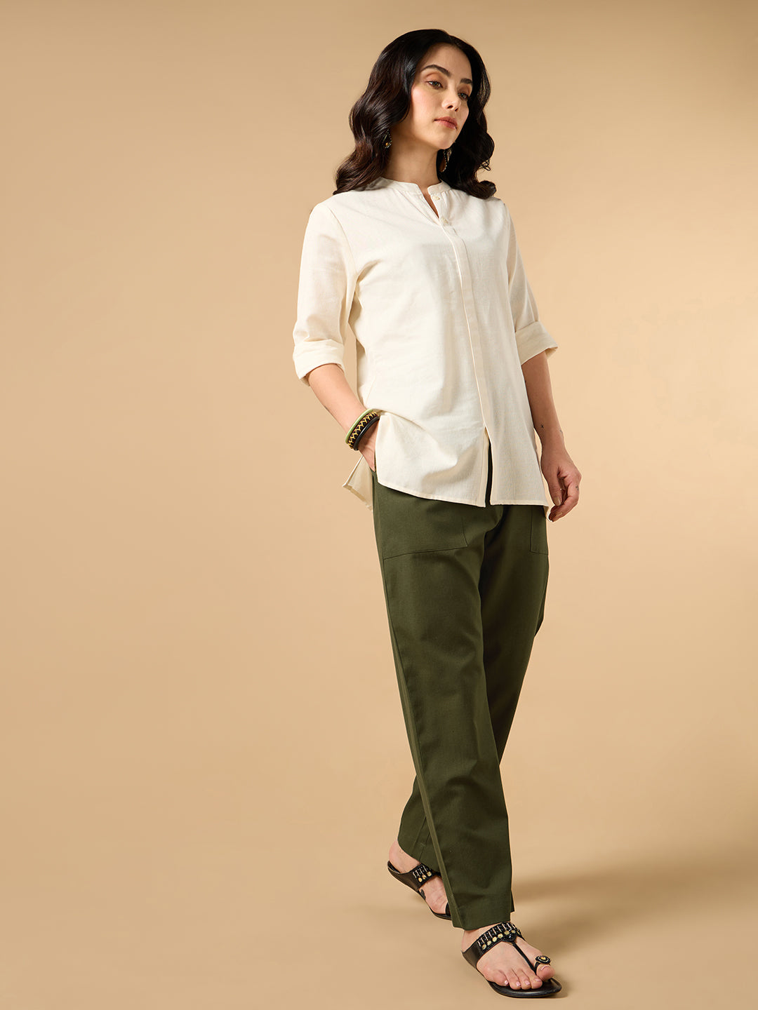 Army Green Cotton Smart Pant