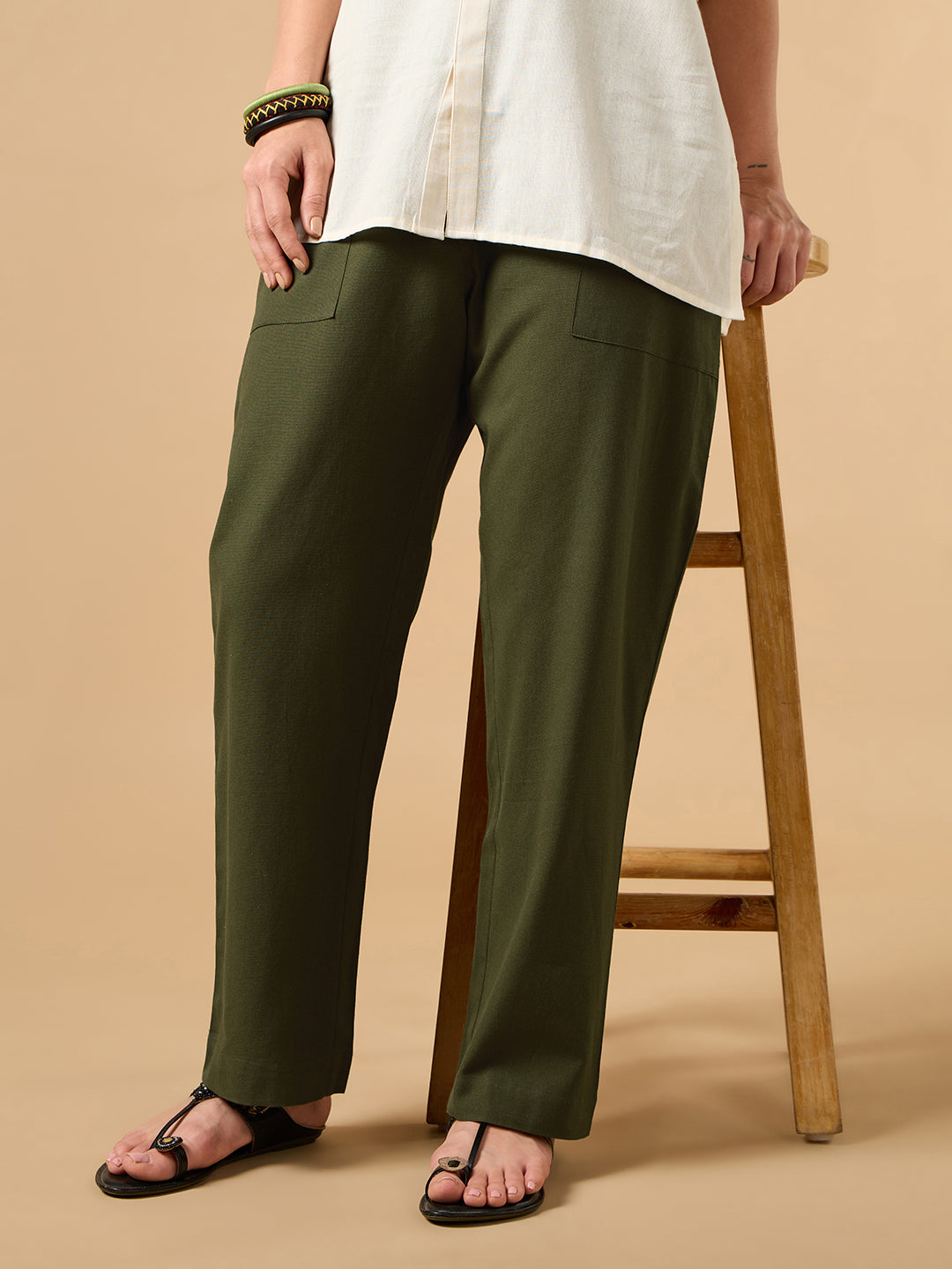 Army Green Cotton Smart Pant