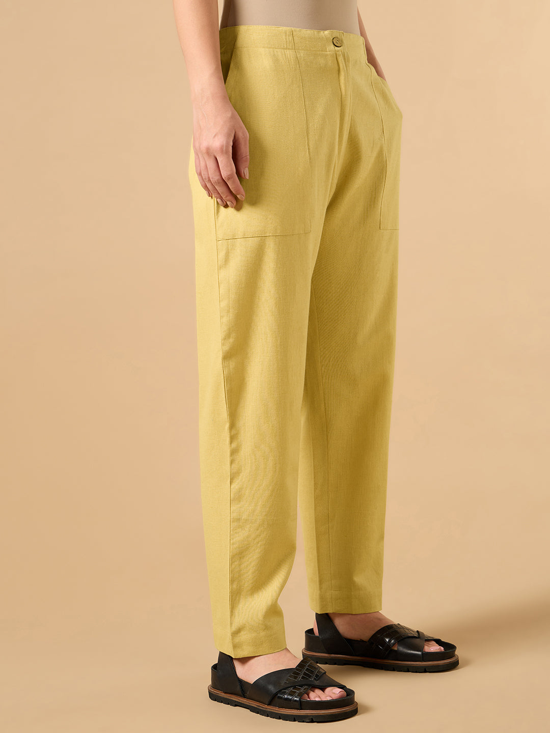 Yellow Cotton Smart Pant