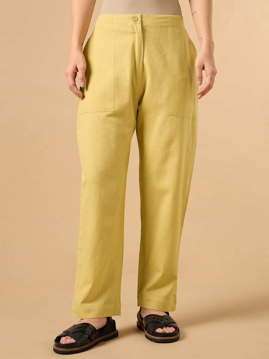 Yellow Cotton Smart Pant