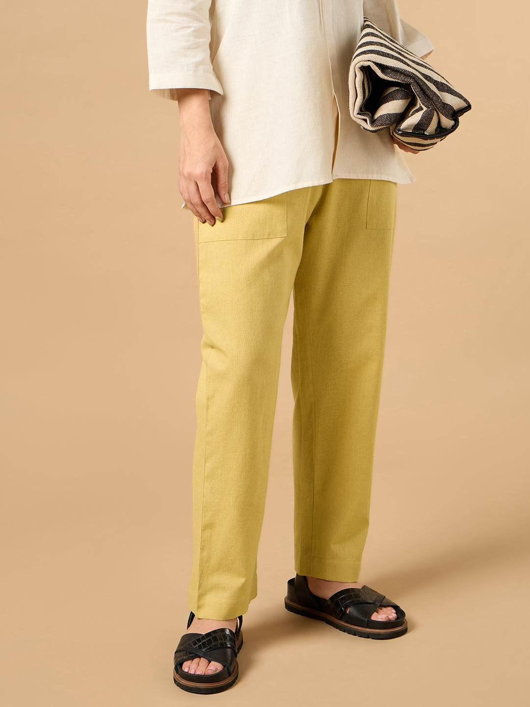 Yellow Cotton Smart Pant