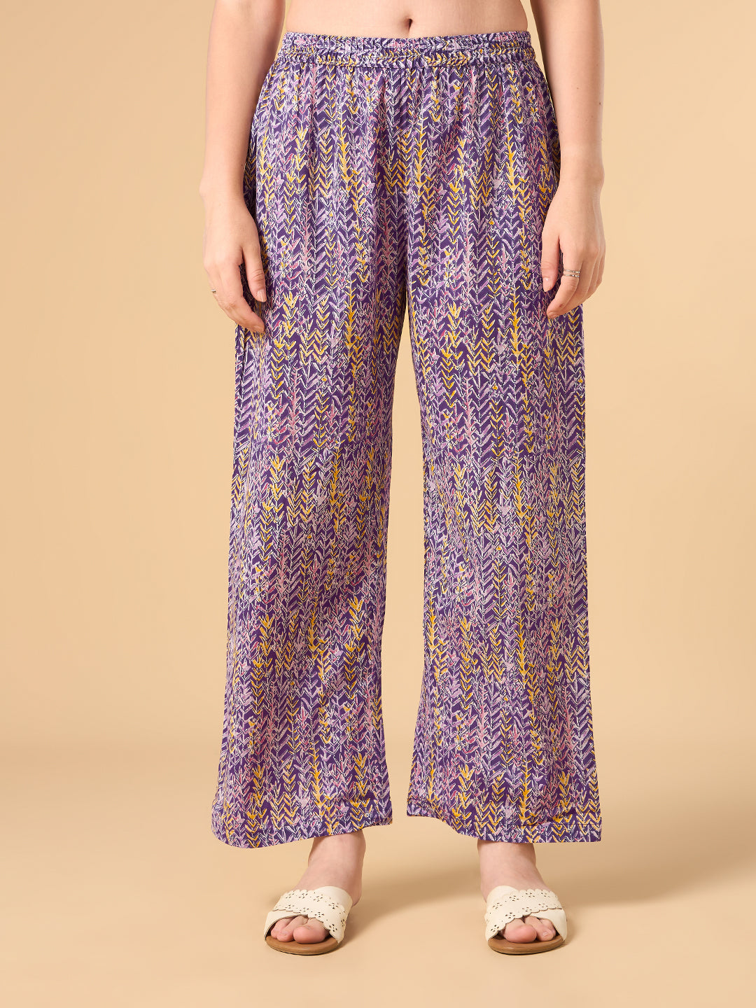 Dark Purple Tropical Printed Cotton Suit