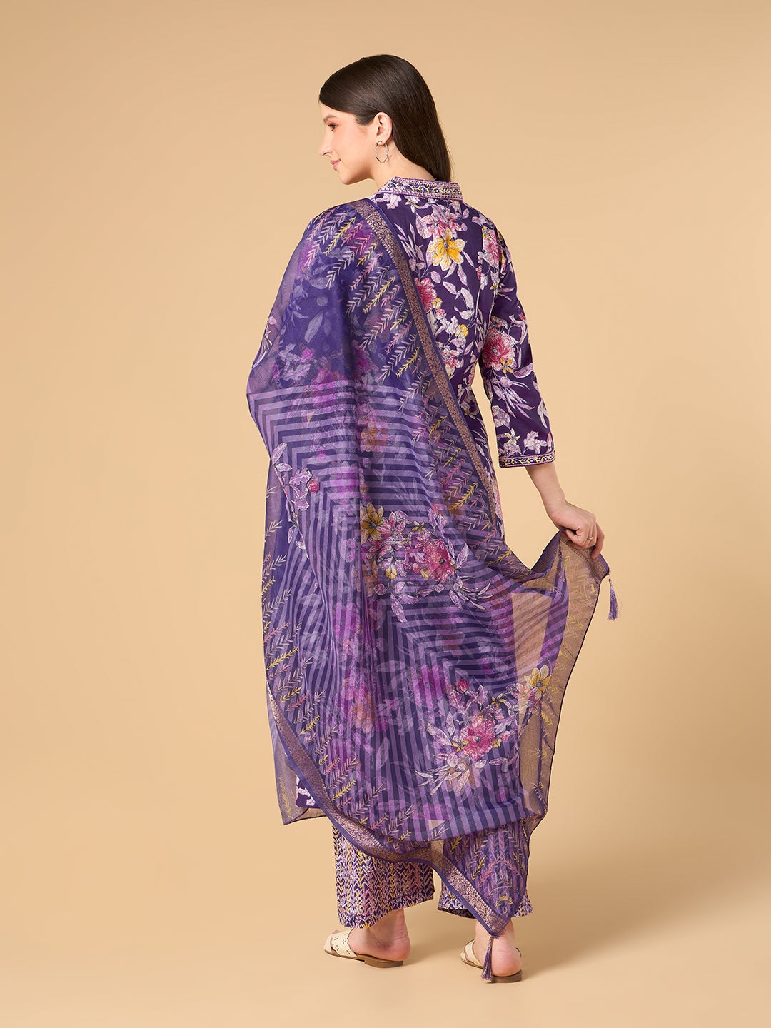 Dark Purple Tropical Printed Cotton Suit