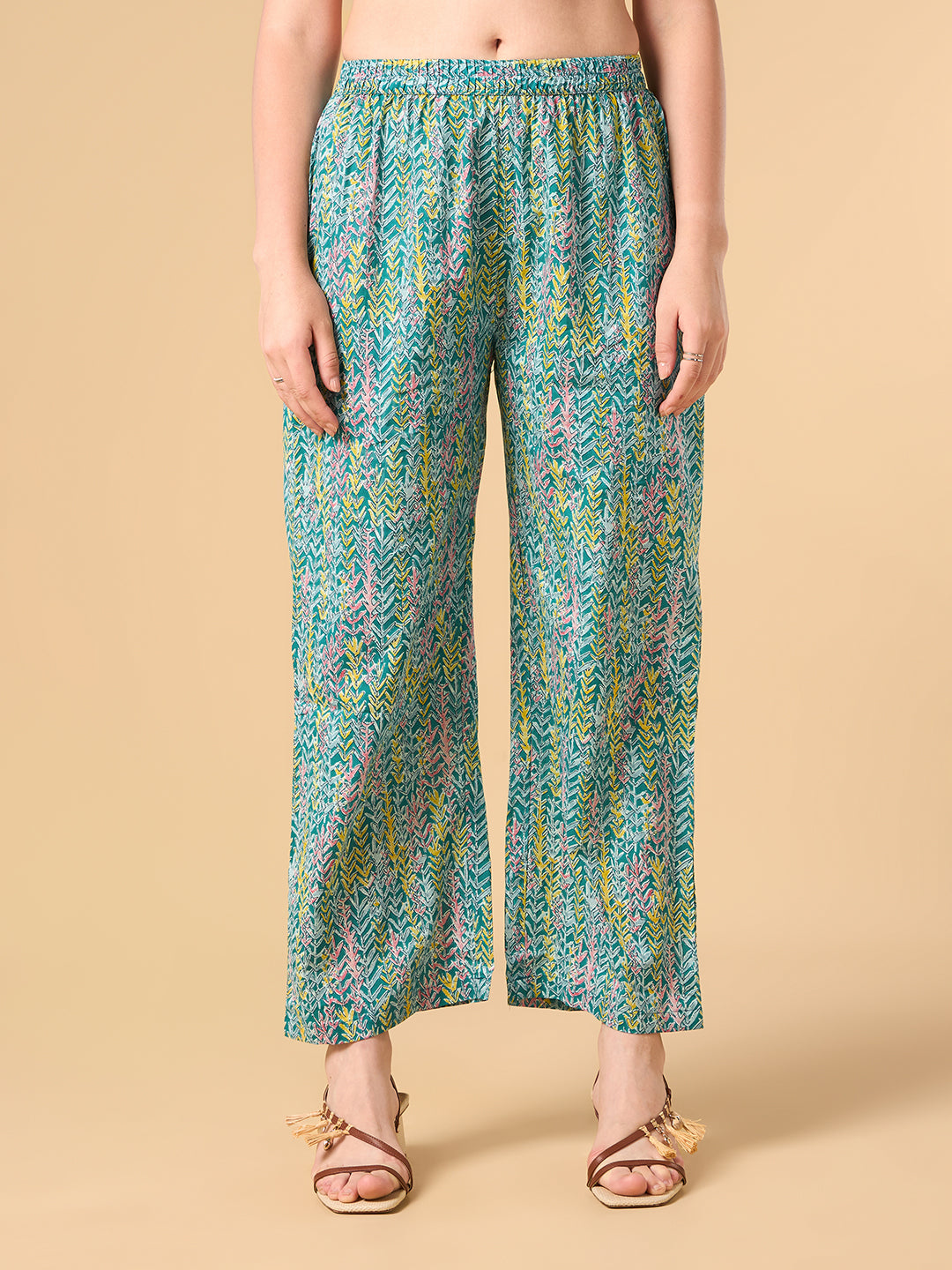 Dark Turquoise Tropical Printed Cotton Suit