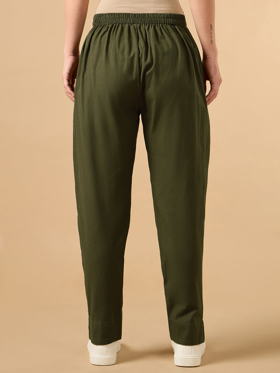 Olive Green Cotton Straight Pant