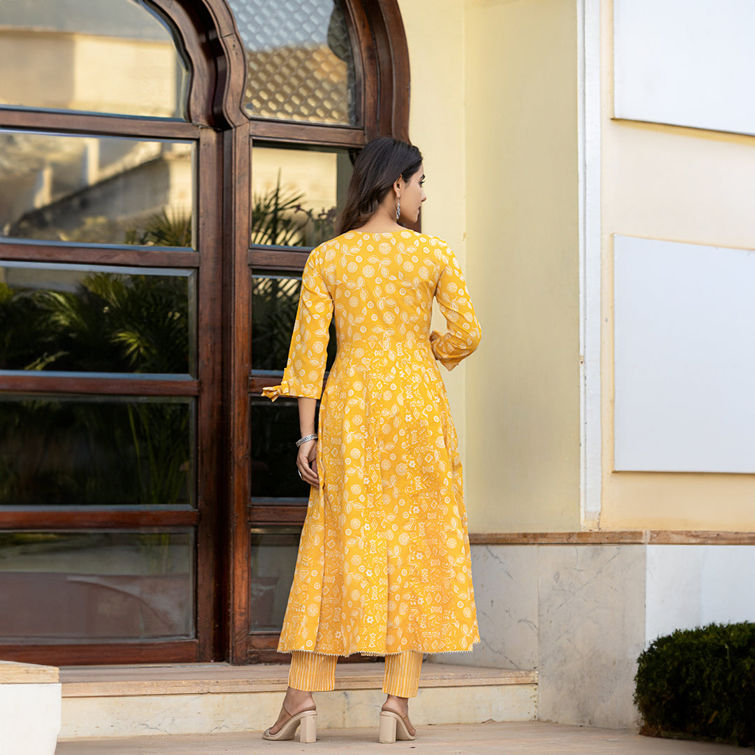 Pineapple Yellow Alia Style Cotton Suit