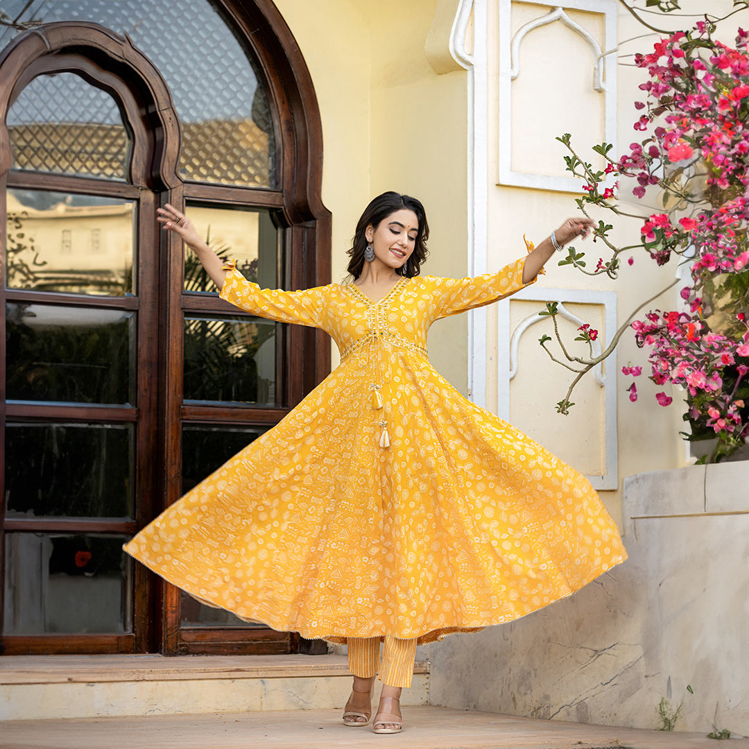 Pineapple Yellow Alia Style Cotton Suit