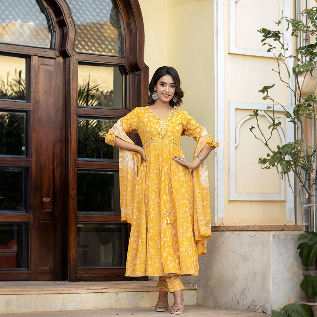 Pineapple Yellow Alia Style Cotton Suit