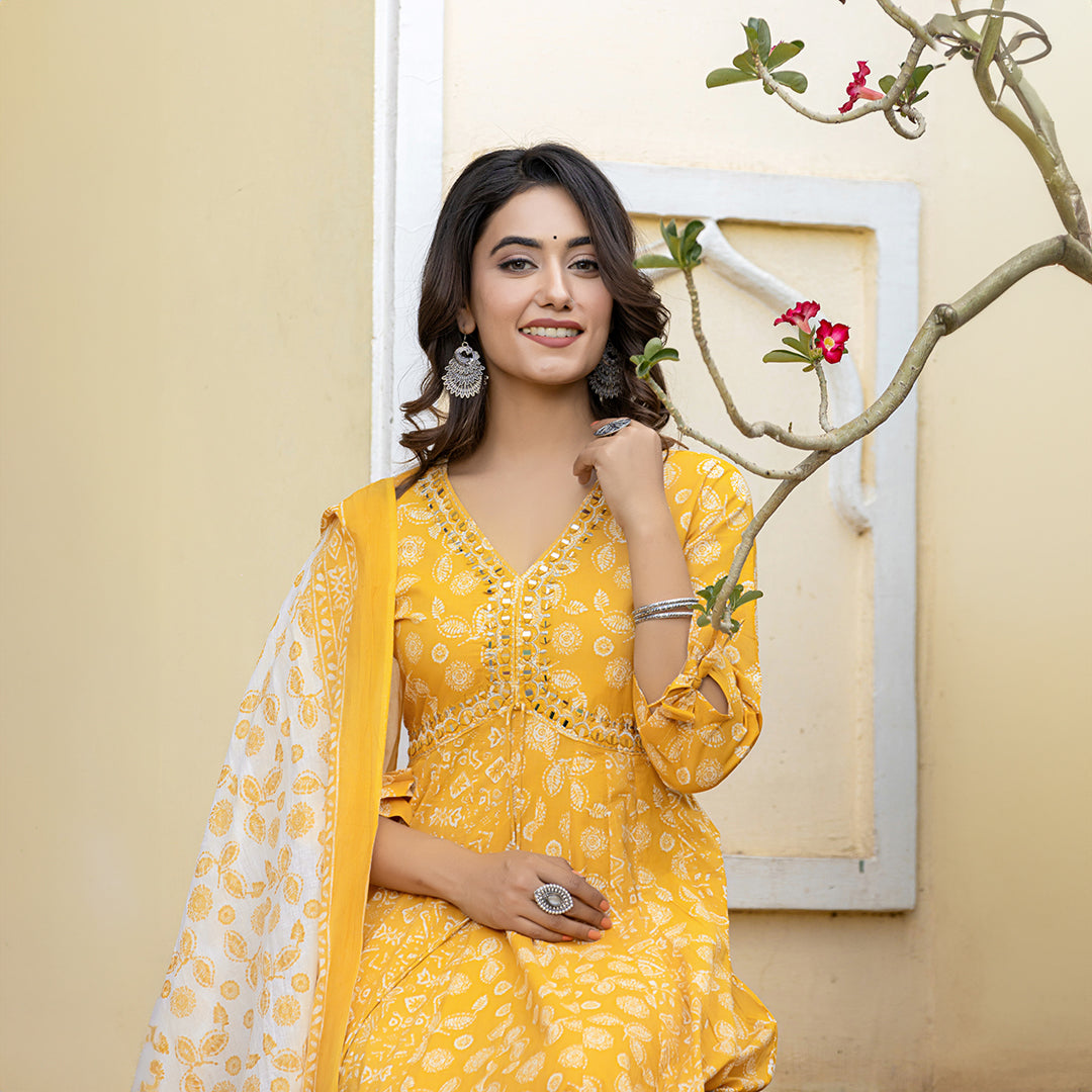 Pineapple Yellow Alia Style Cotton Suit