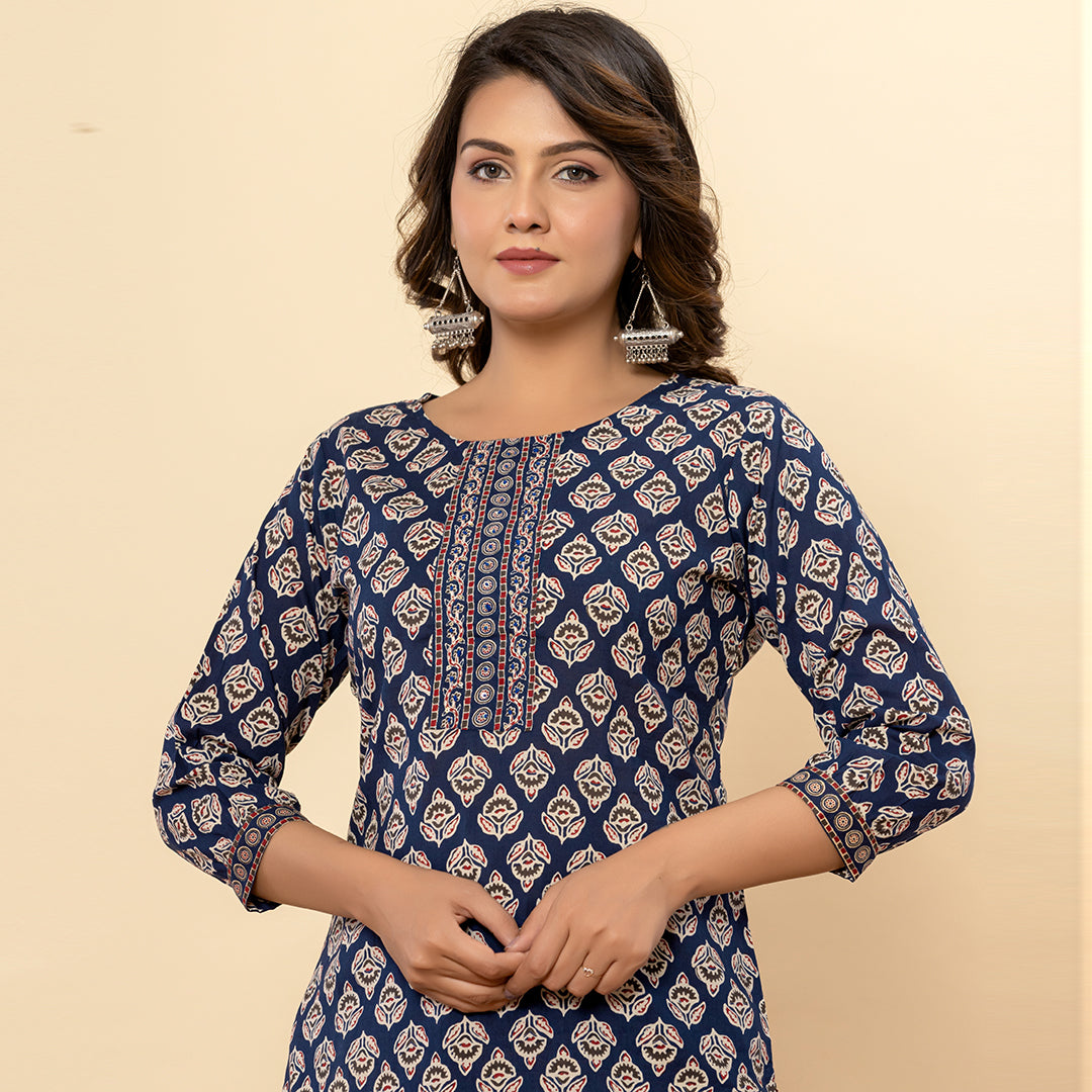Indigo Aztec Print Kurta Set