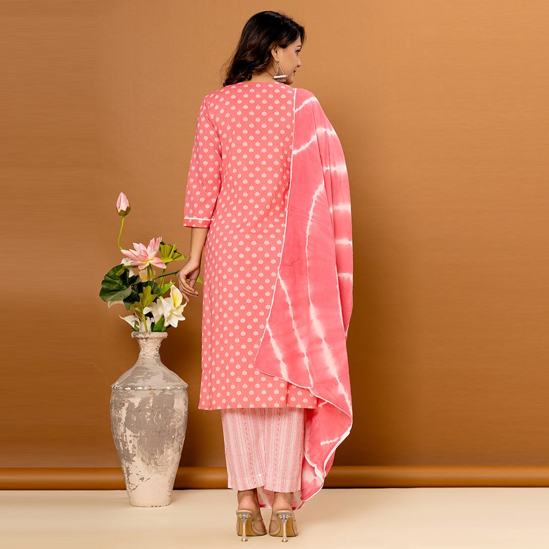 Pink Sequence Work Cotton Suit