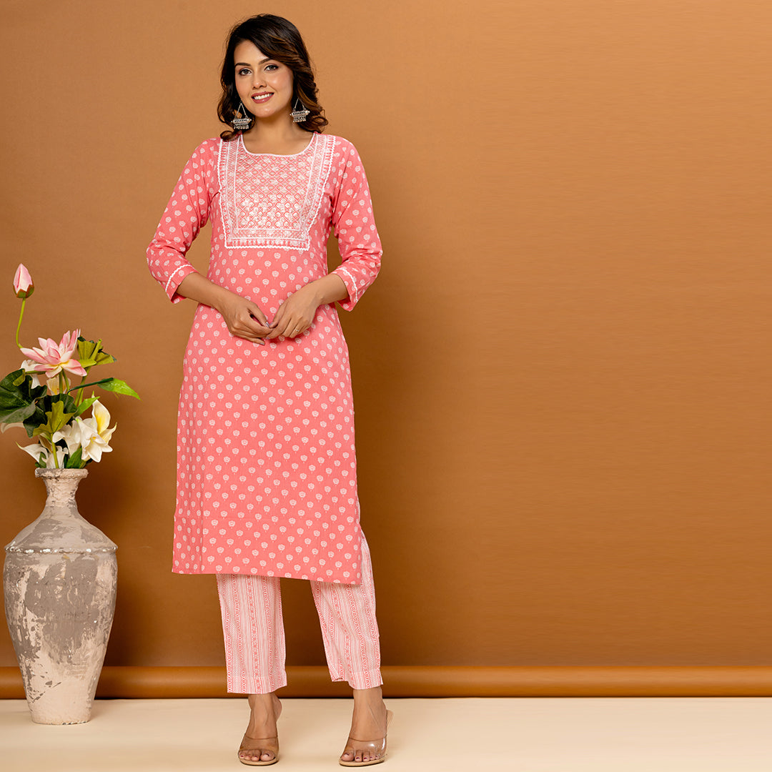 Pink Sequence Work Cotton Suit