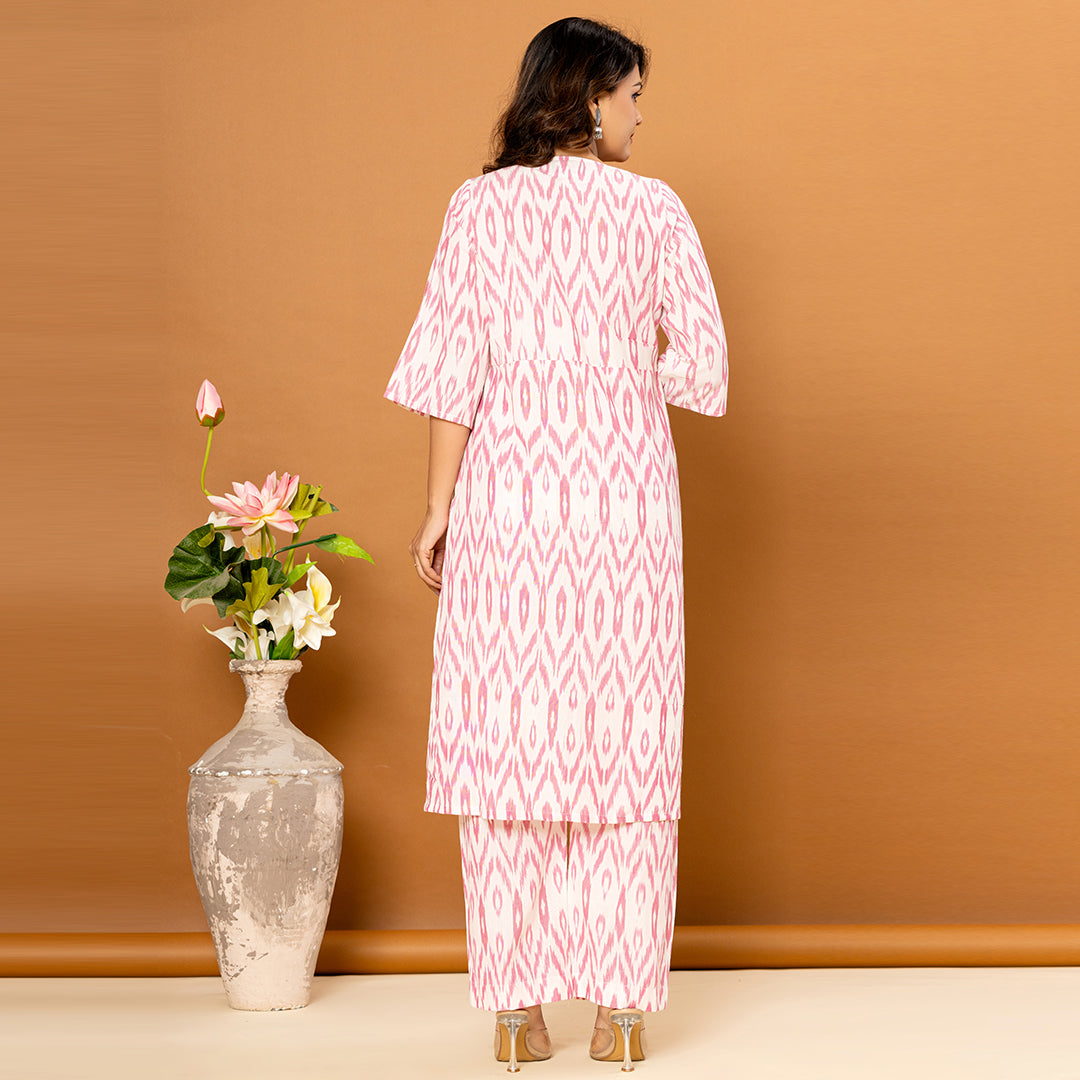 Pink & White Indonesian Ikkat Co-ord Set