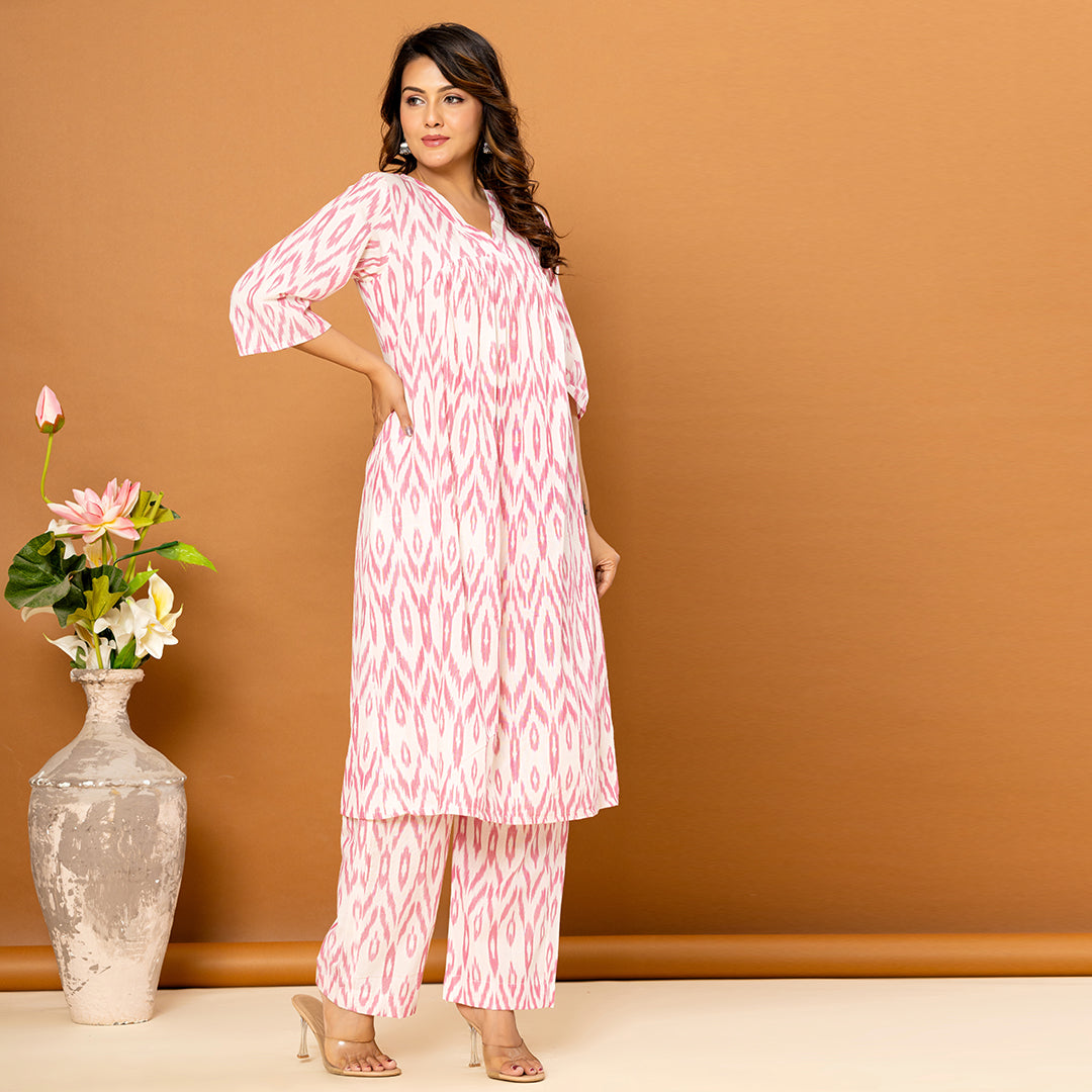 Pink & White Indonesian Ikkat Co-ord Set