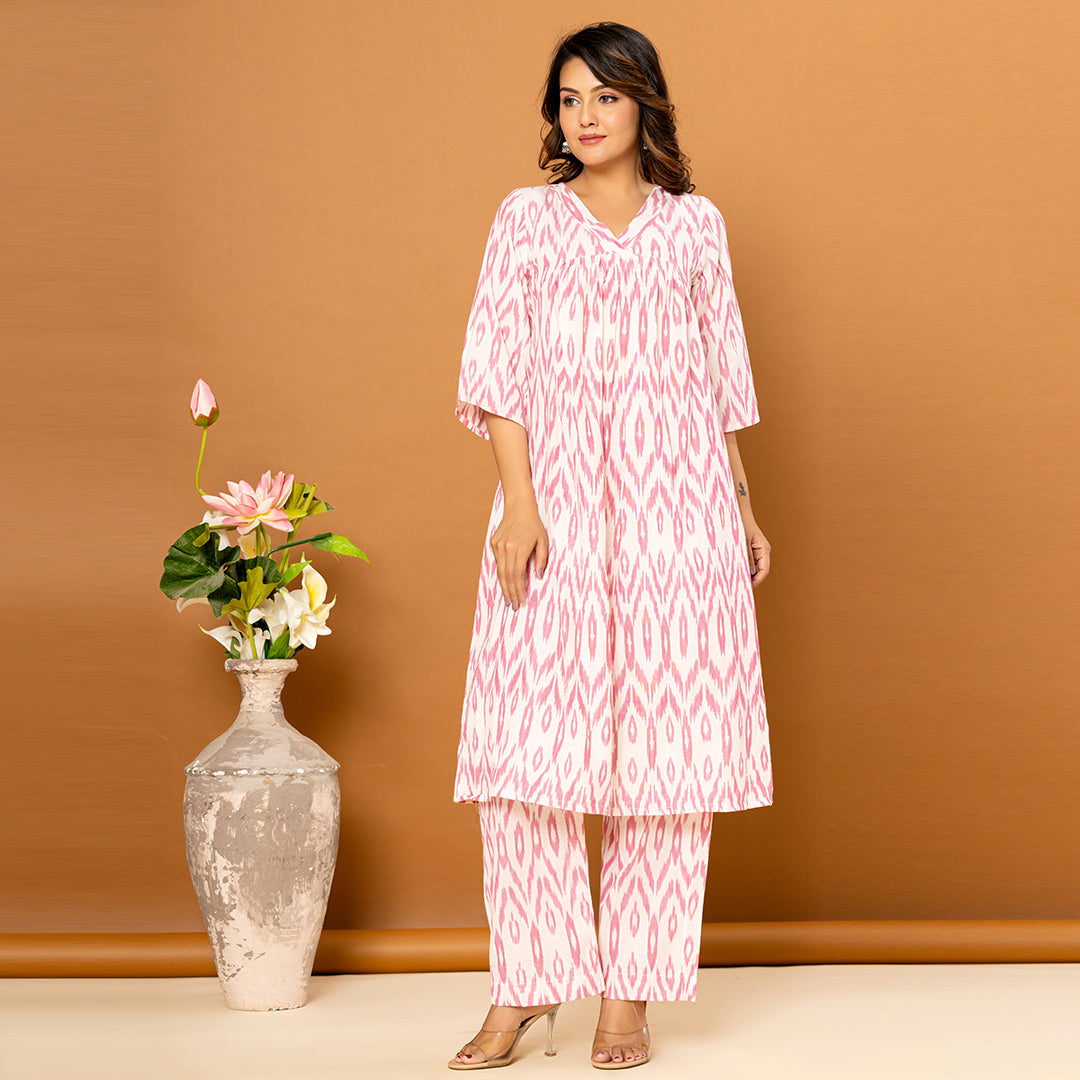 Pink & White Indonesian Ikkat Co-ord Set
