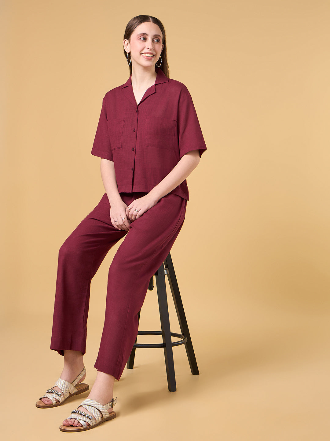 Scarlet Red Solid Cotton Co-ord Set