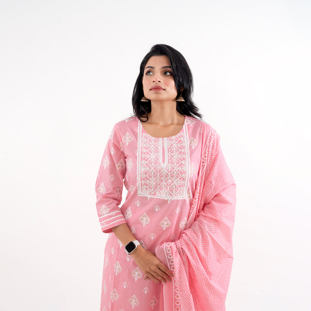 Light Pink Embroidered Cotton Suit