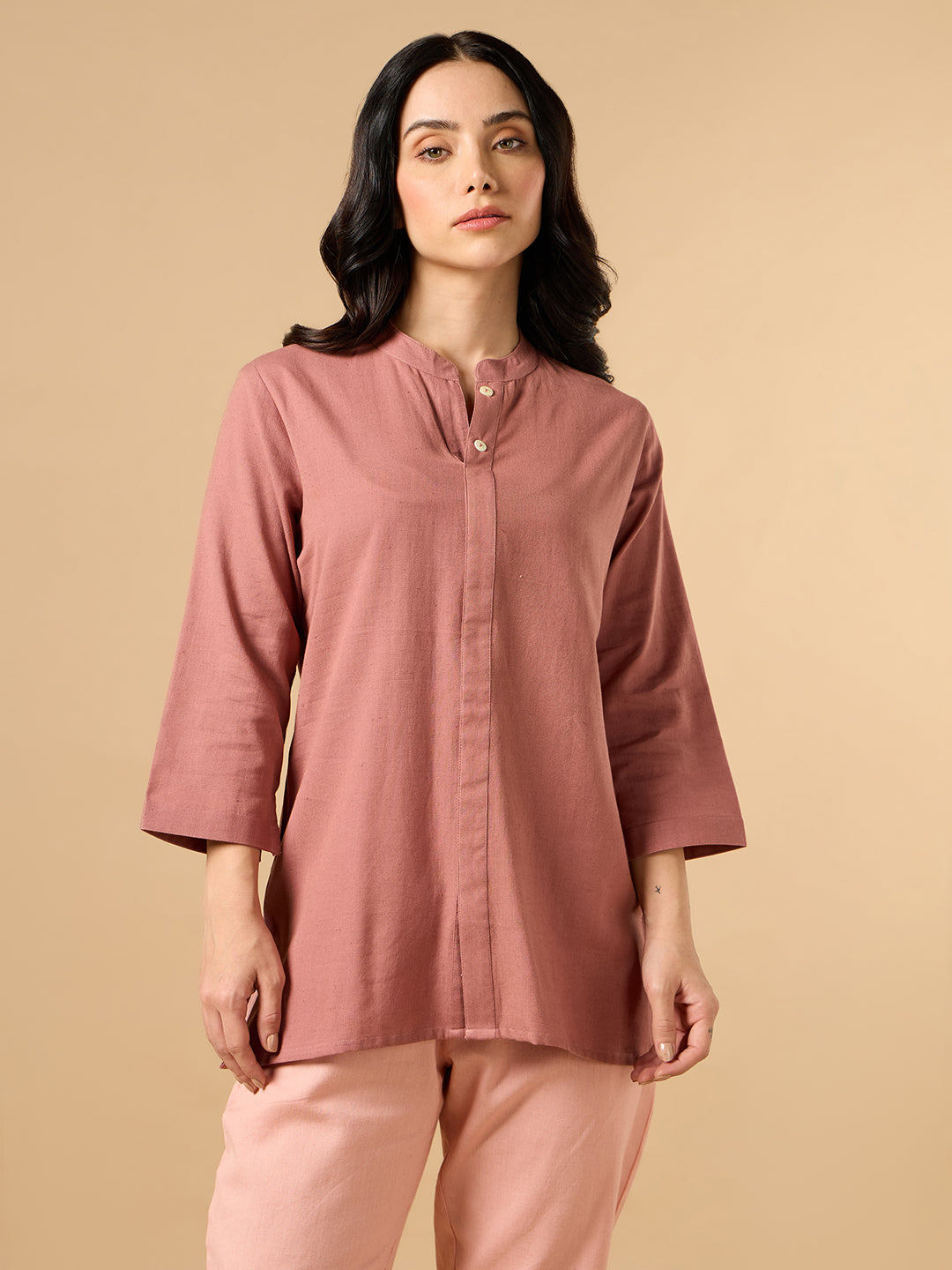 Classic Linen Chestnut Brown Short kurta
