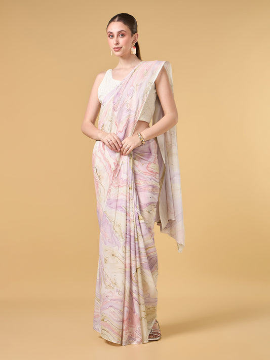 Pink City Hand Marble Printed Cotton Saree