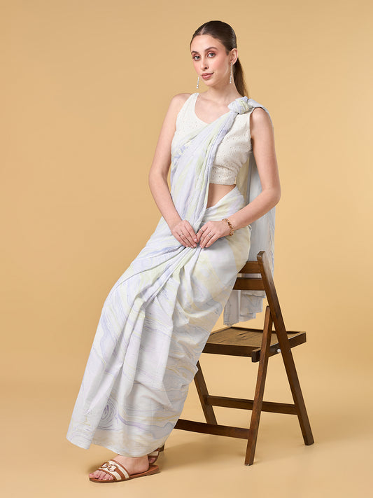 Purple Paradise Hand Marble Printed Cotton Saree