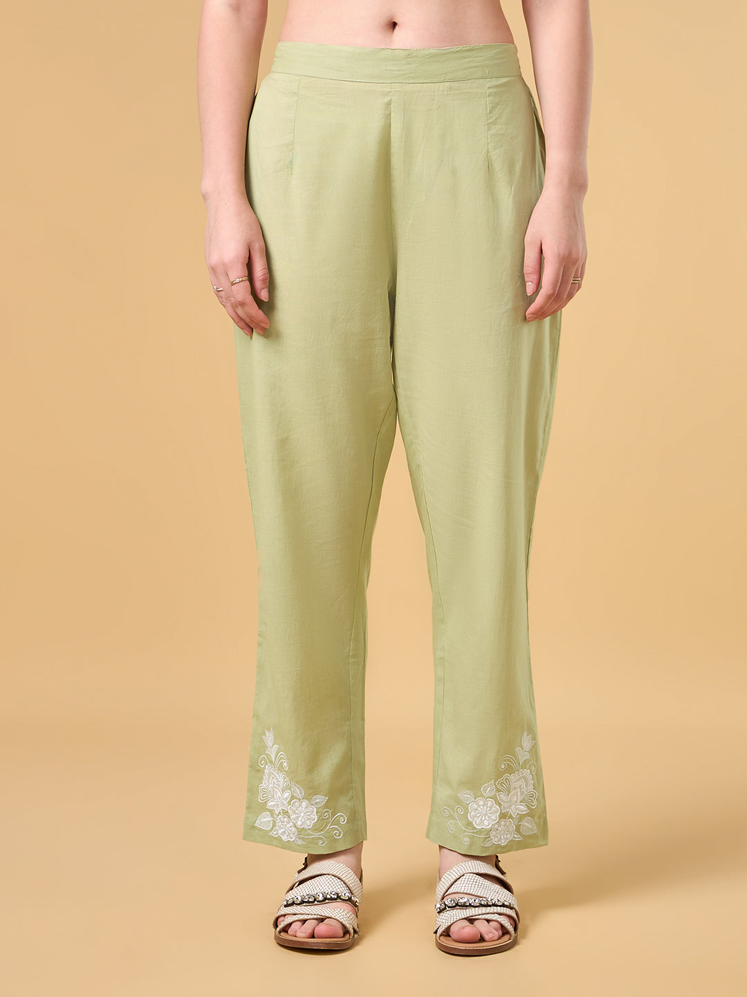 Pastel lime Green Embroidered Cotton Suit