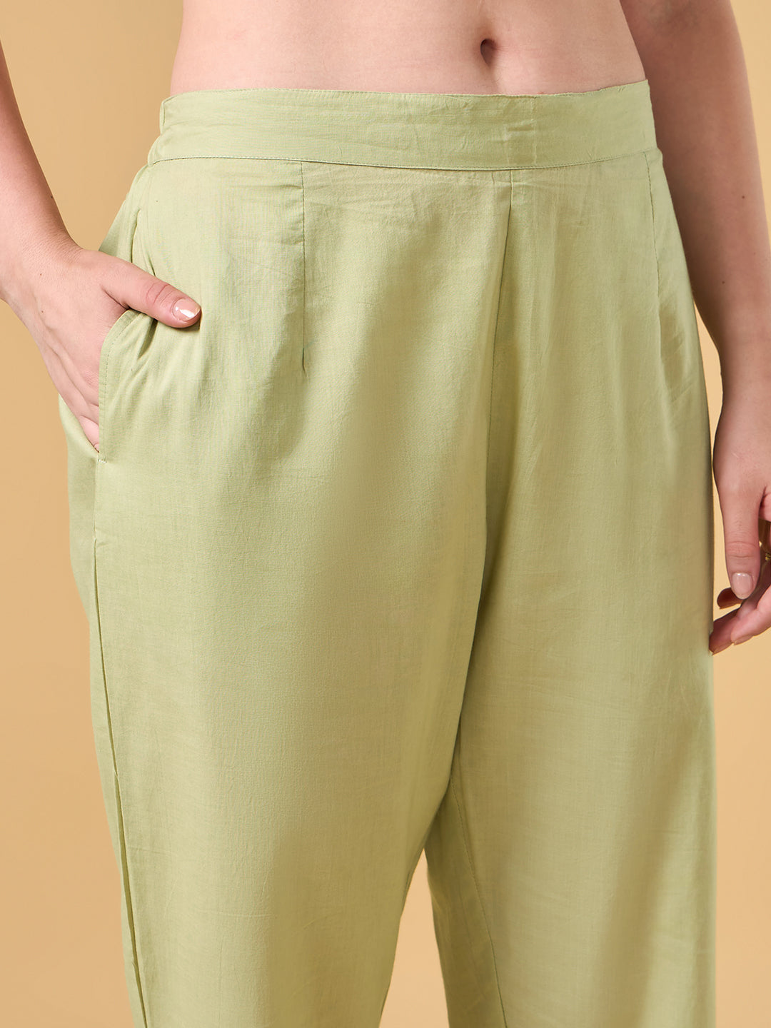 Pastel lime Green Embroidered Cotton Suit