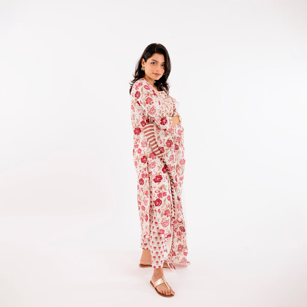 Mulberry Floral Printed Festive Cotton Suit