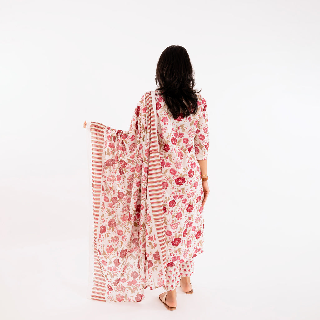 Mulberry Floral Printed Festive Cotton Suit