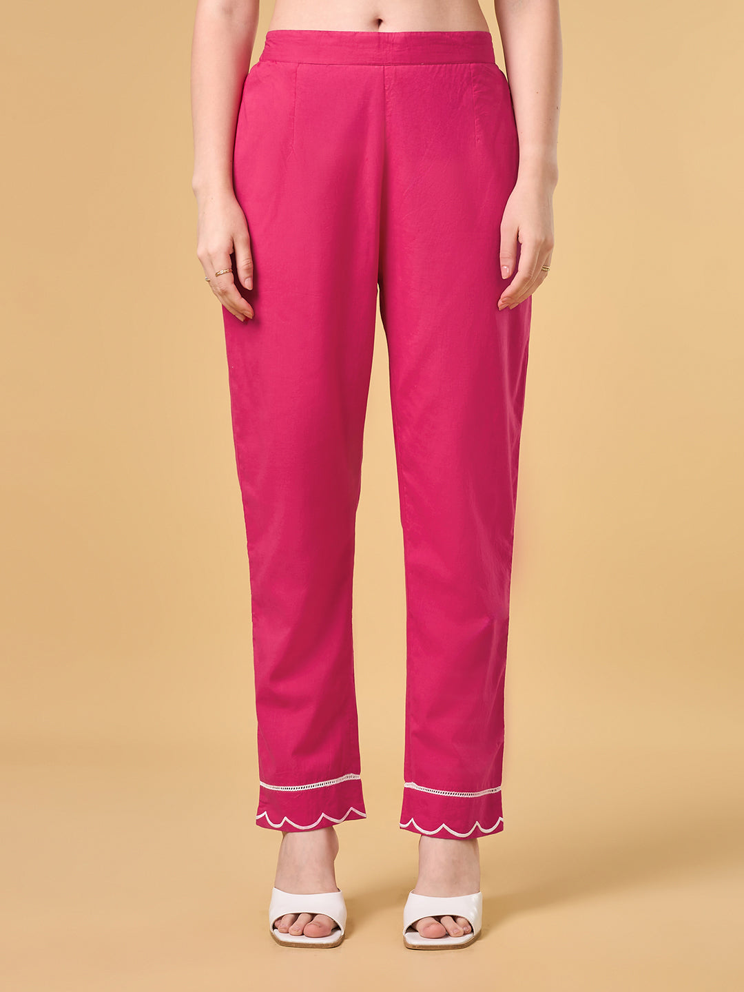 Bright Pink Embroidered Cotton Suit