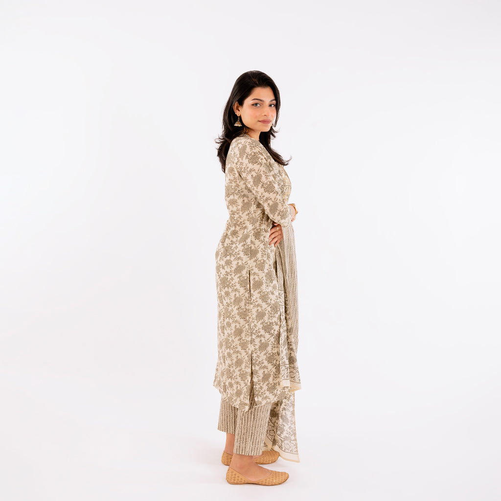 Coffee And Cream Sequence Work Cotton Suit