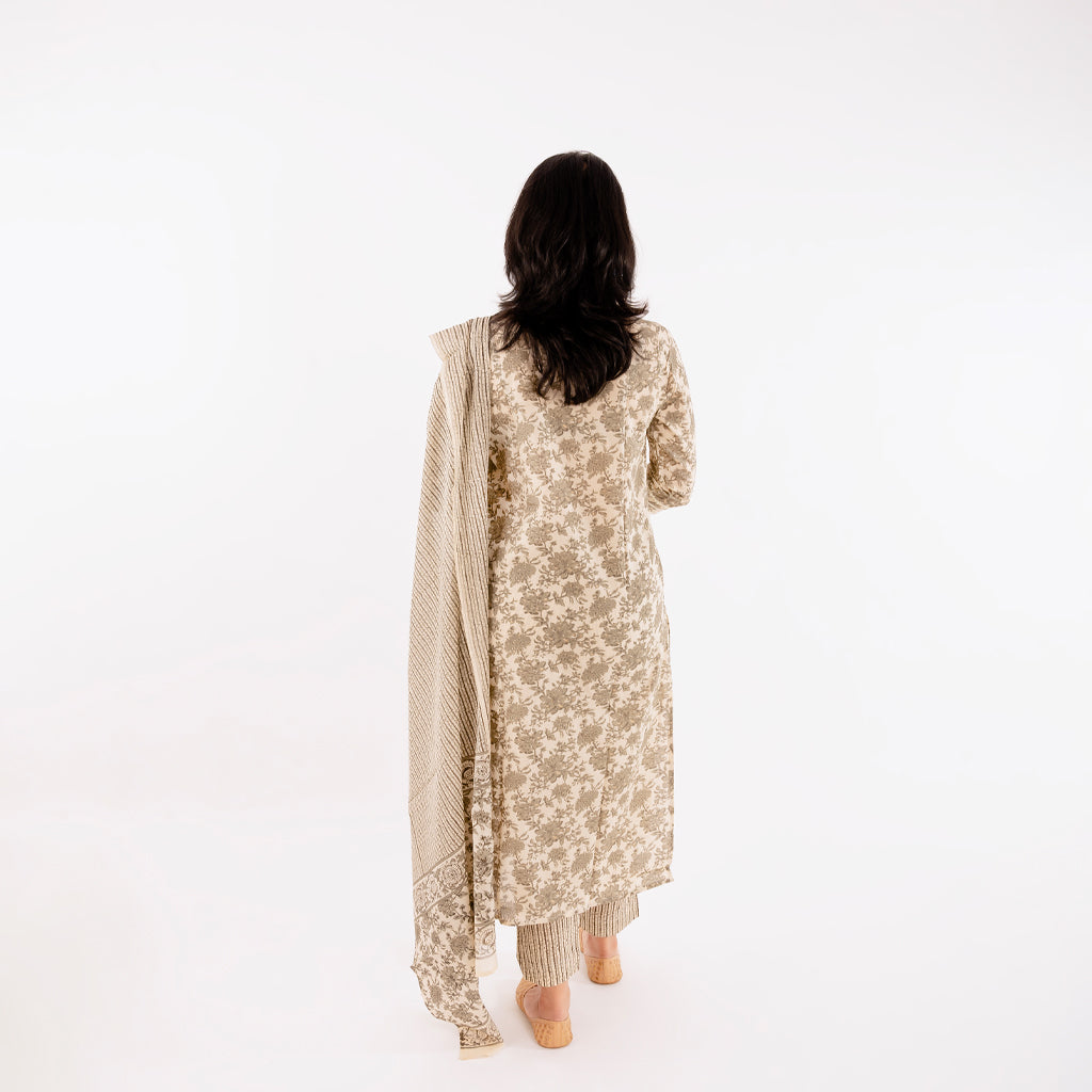 Coffee And Cream Sequence Work Cotton Suit