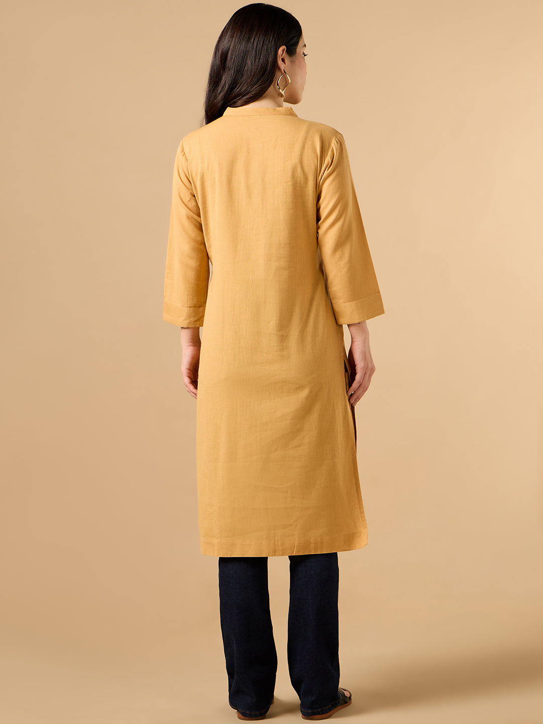 Classic Linen Pastel Orange Straight Long kurta