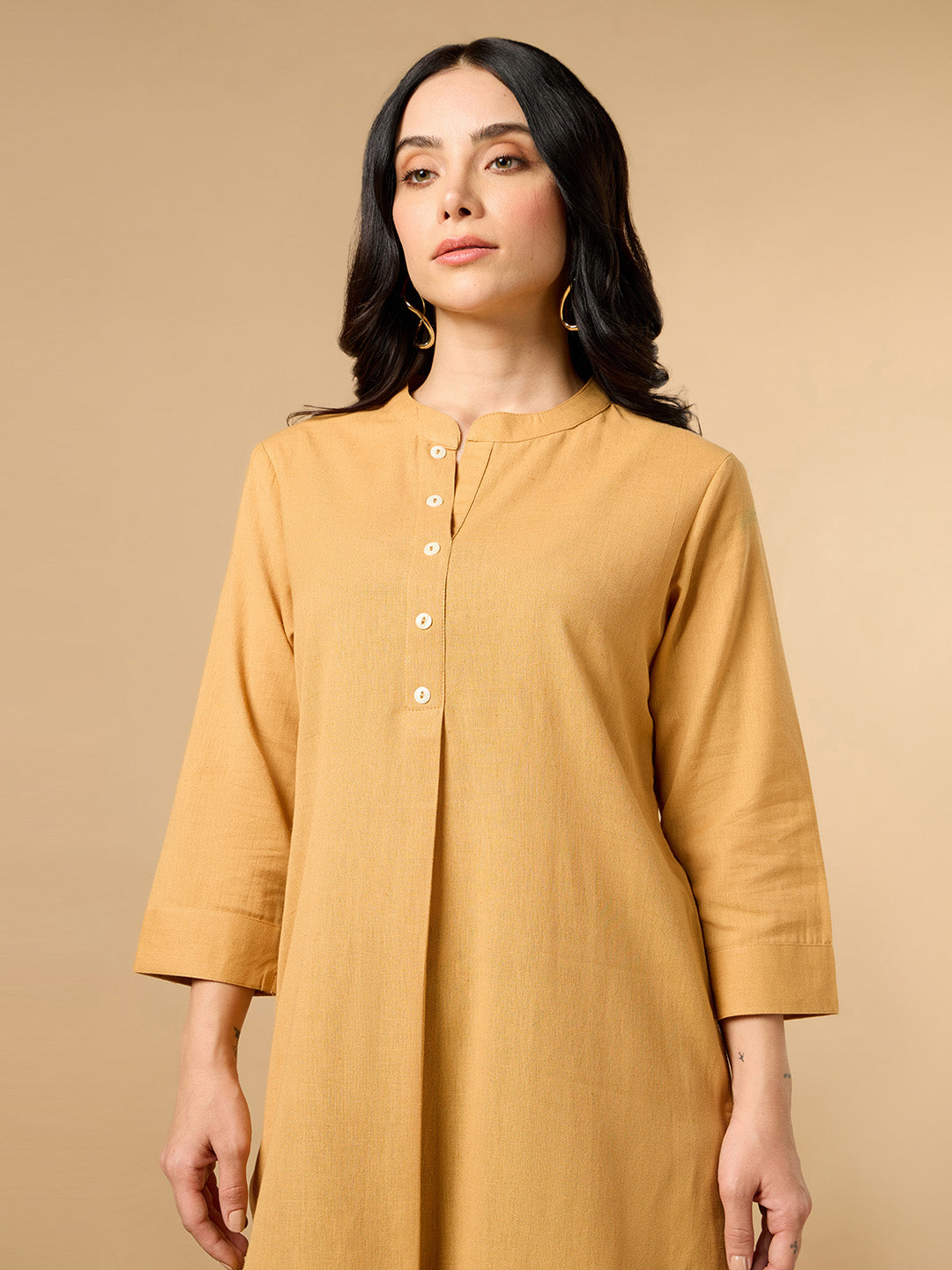 Classic Linen Pastel Orange Straight Long kurta