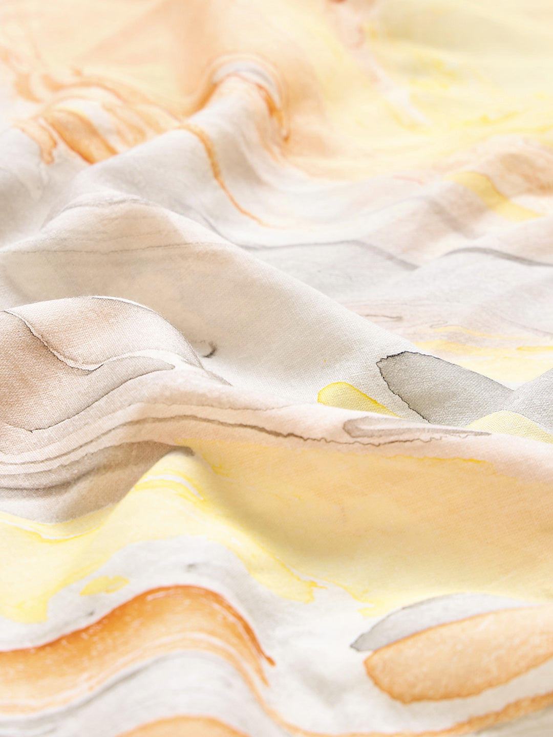 Yellow Abstract Hand Marble Printed Cotton Saree