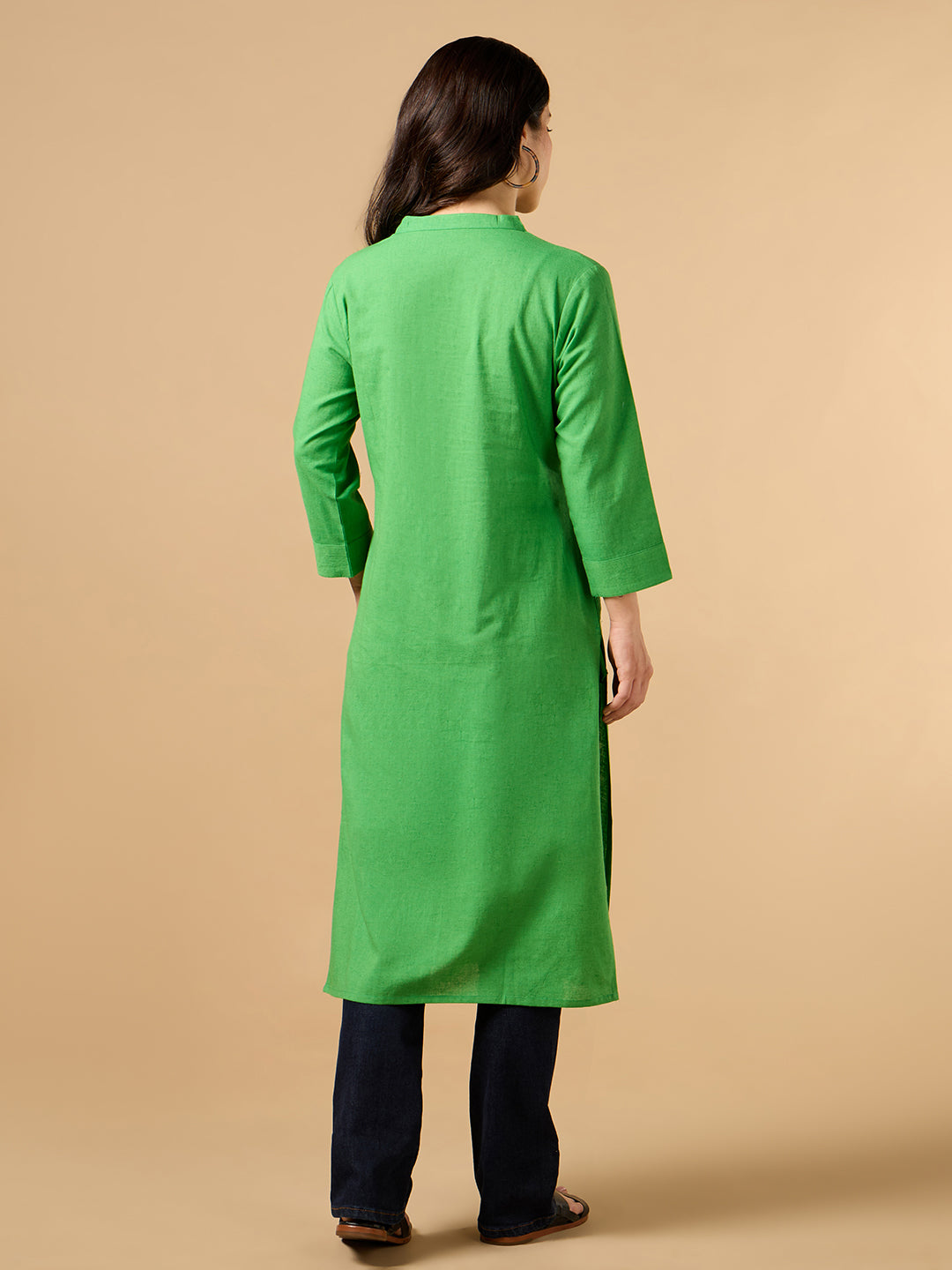 Classic Linen Green Straight Long Kurta