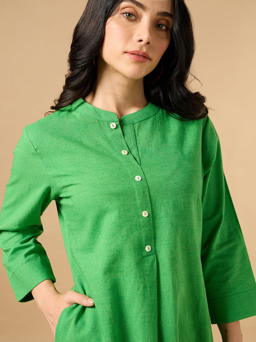 Classic Linen Green Straight Long Kurta