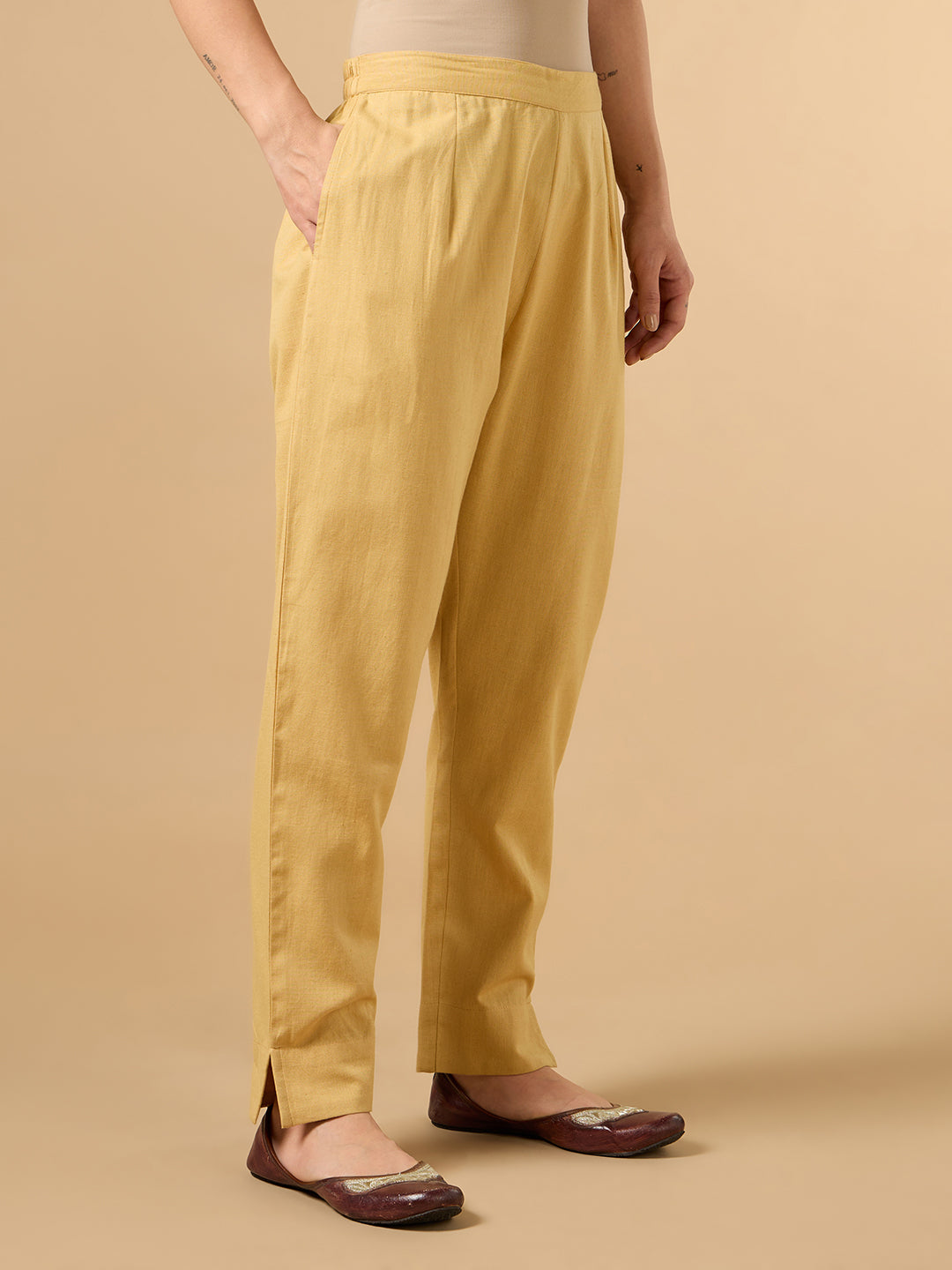 Mustard Yellow Cotton Straight Pant