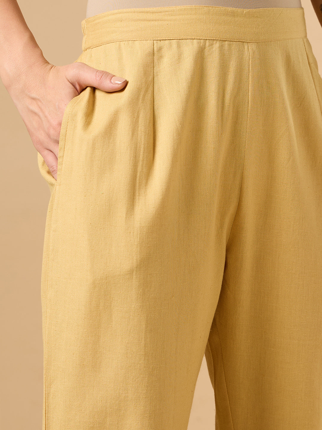 Mustard Yellow Cotton Straight Pant
