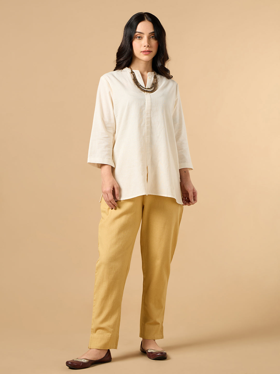 Mustard Yellow Cotton Straight Pant