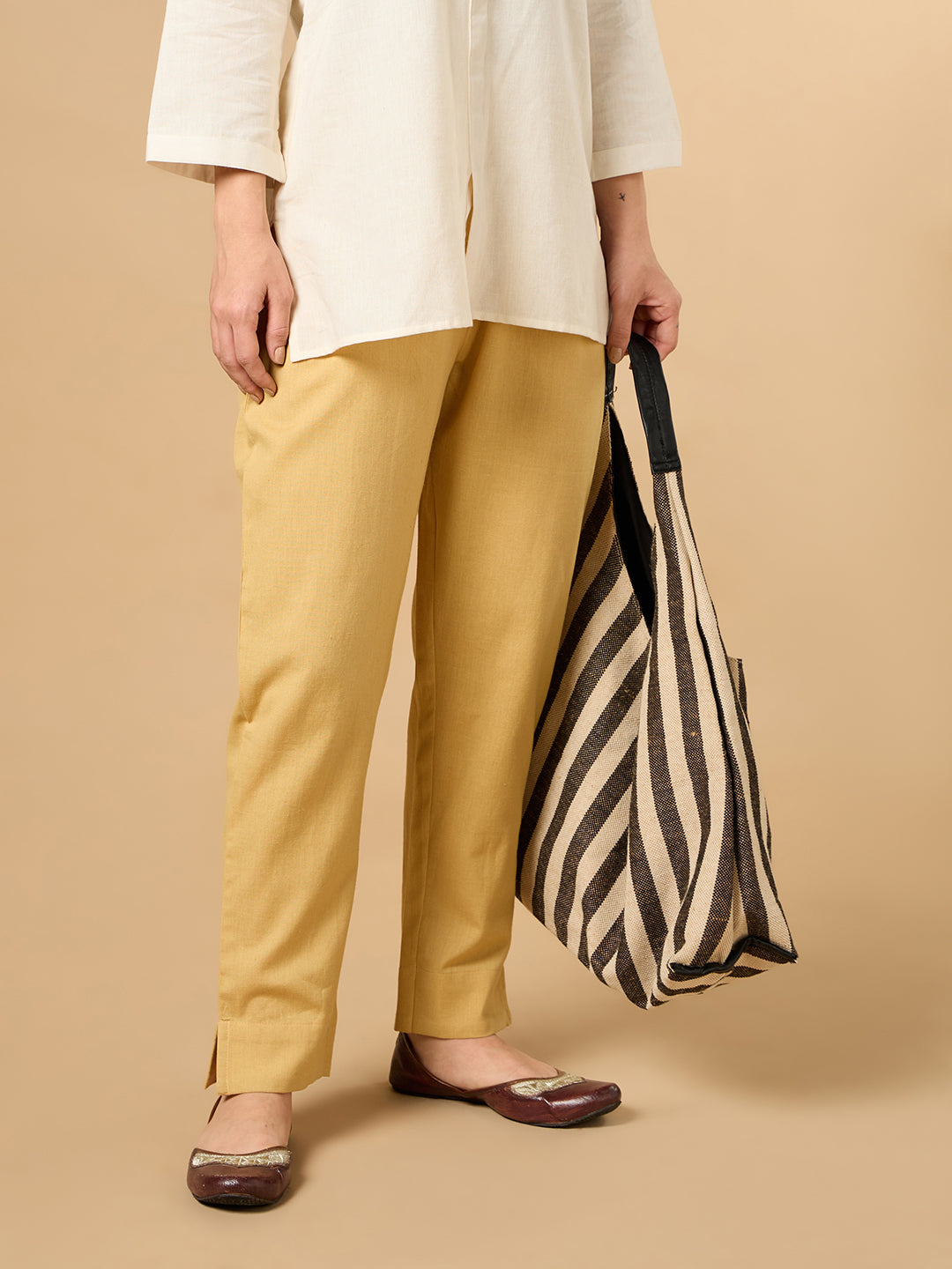Mustard Yellow Cotton Straight Pant