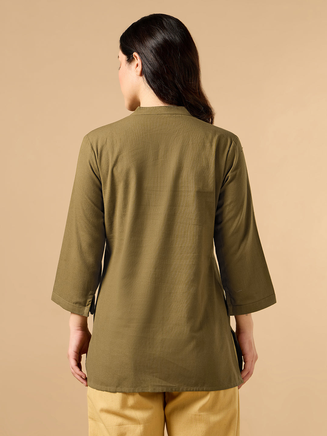Classic Linen Olive Green Short Kurta