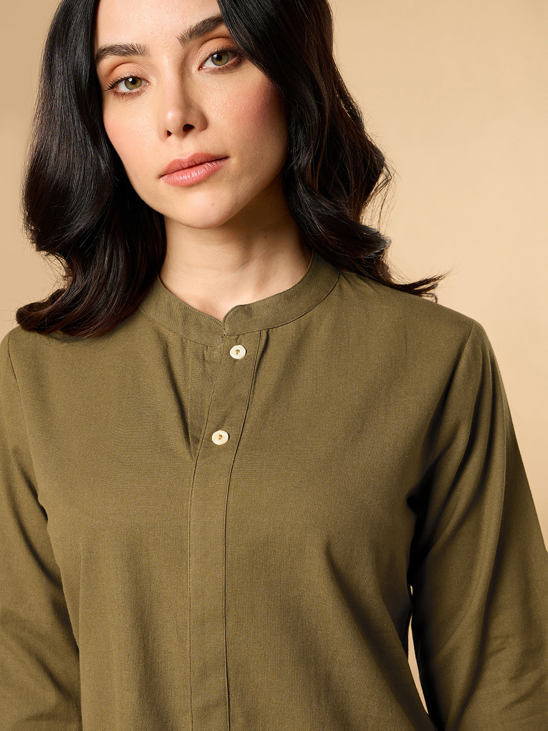 Classic Linen Olive Green Short Kurta