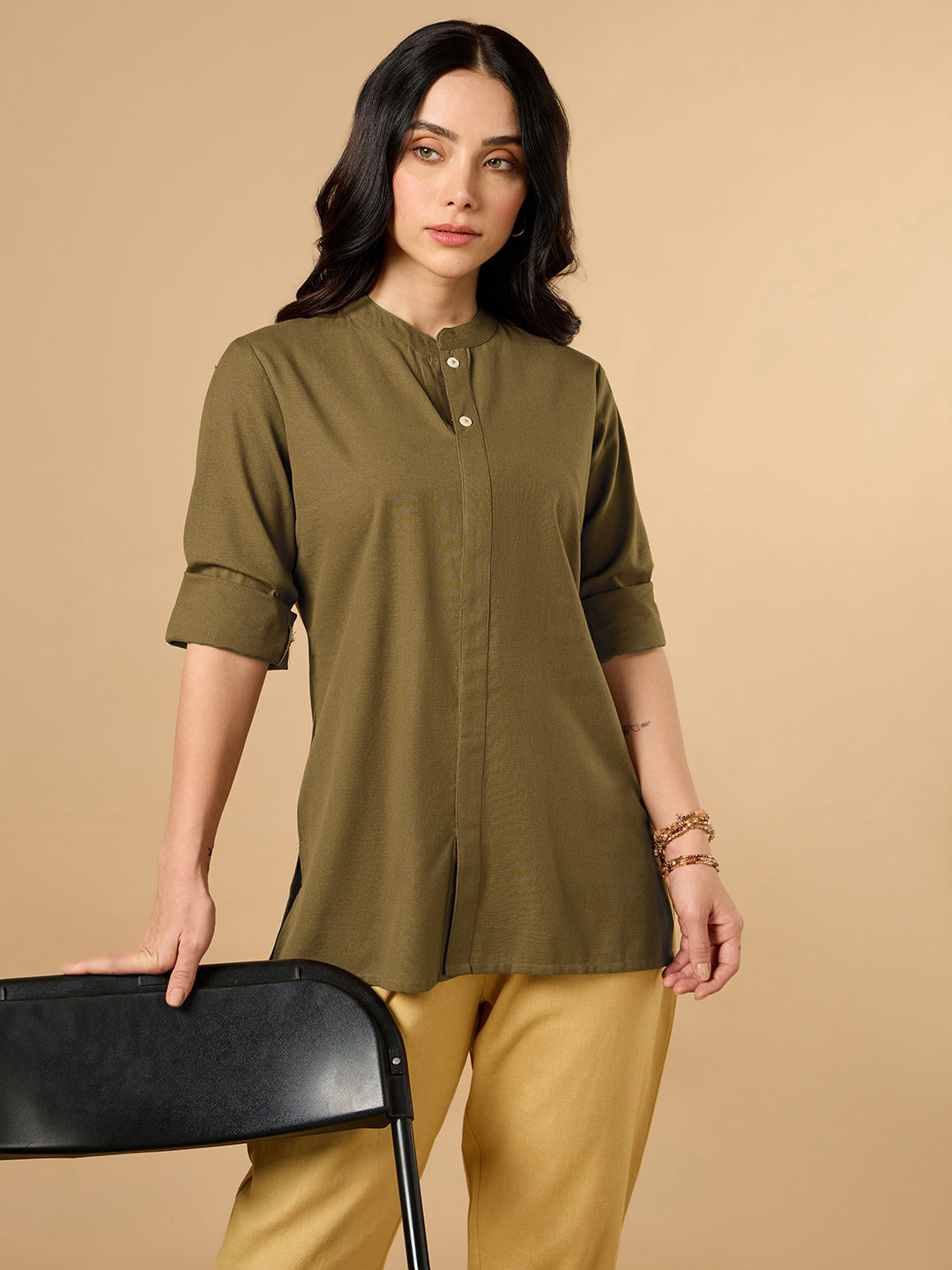 Classic Linen Olive Green Short Kurta