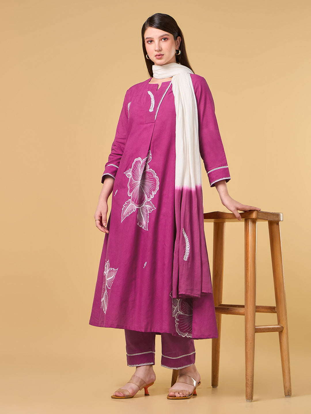 Pink Hibiscus Cotton Suit